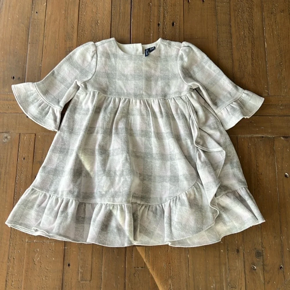 Janie and jack pink and grey plaid ruffle dress